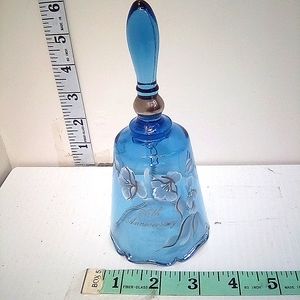 Fenton Glass Bell Cobalt Blue Hand Painted Flowers